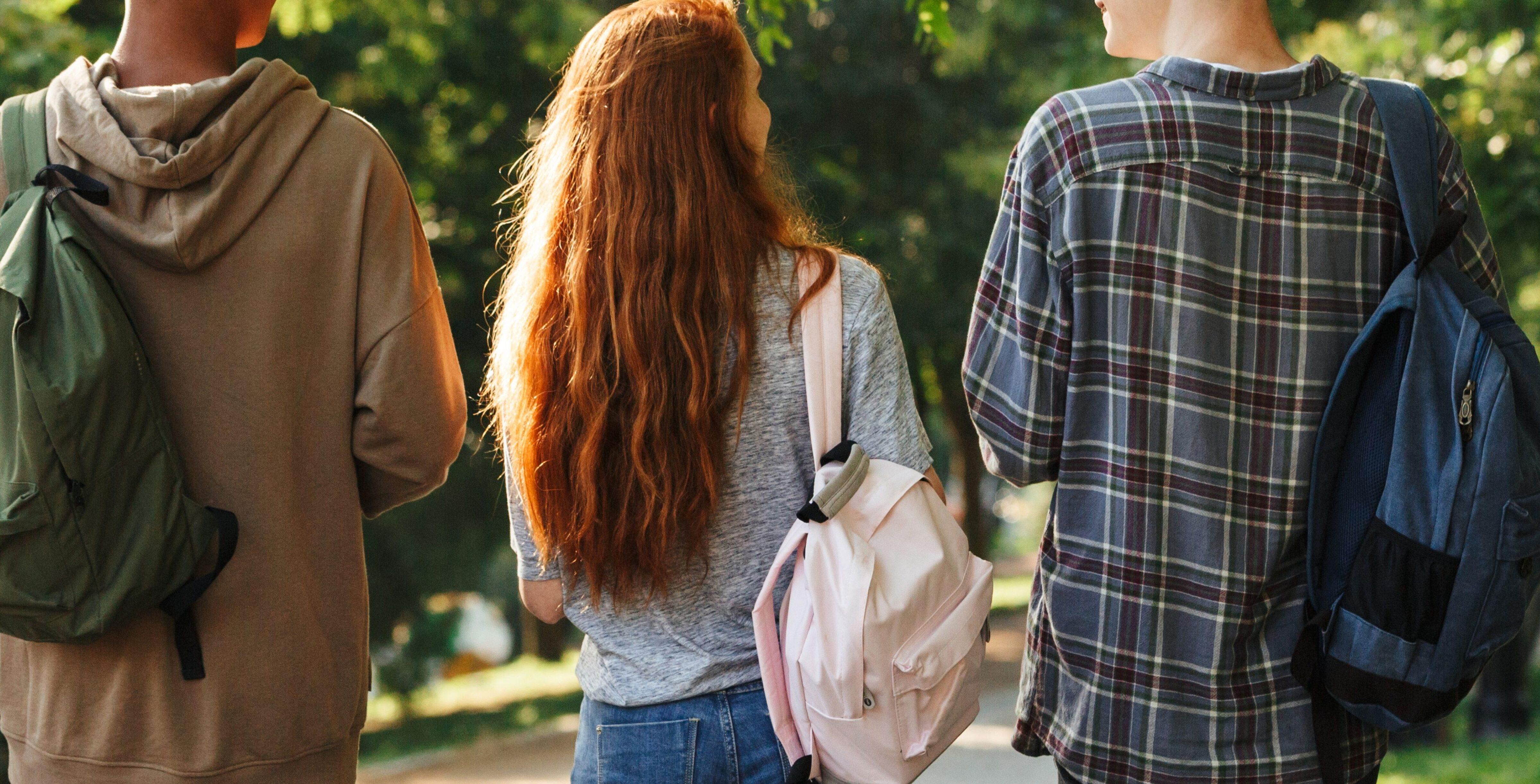 Three teenagers walking together in a park